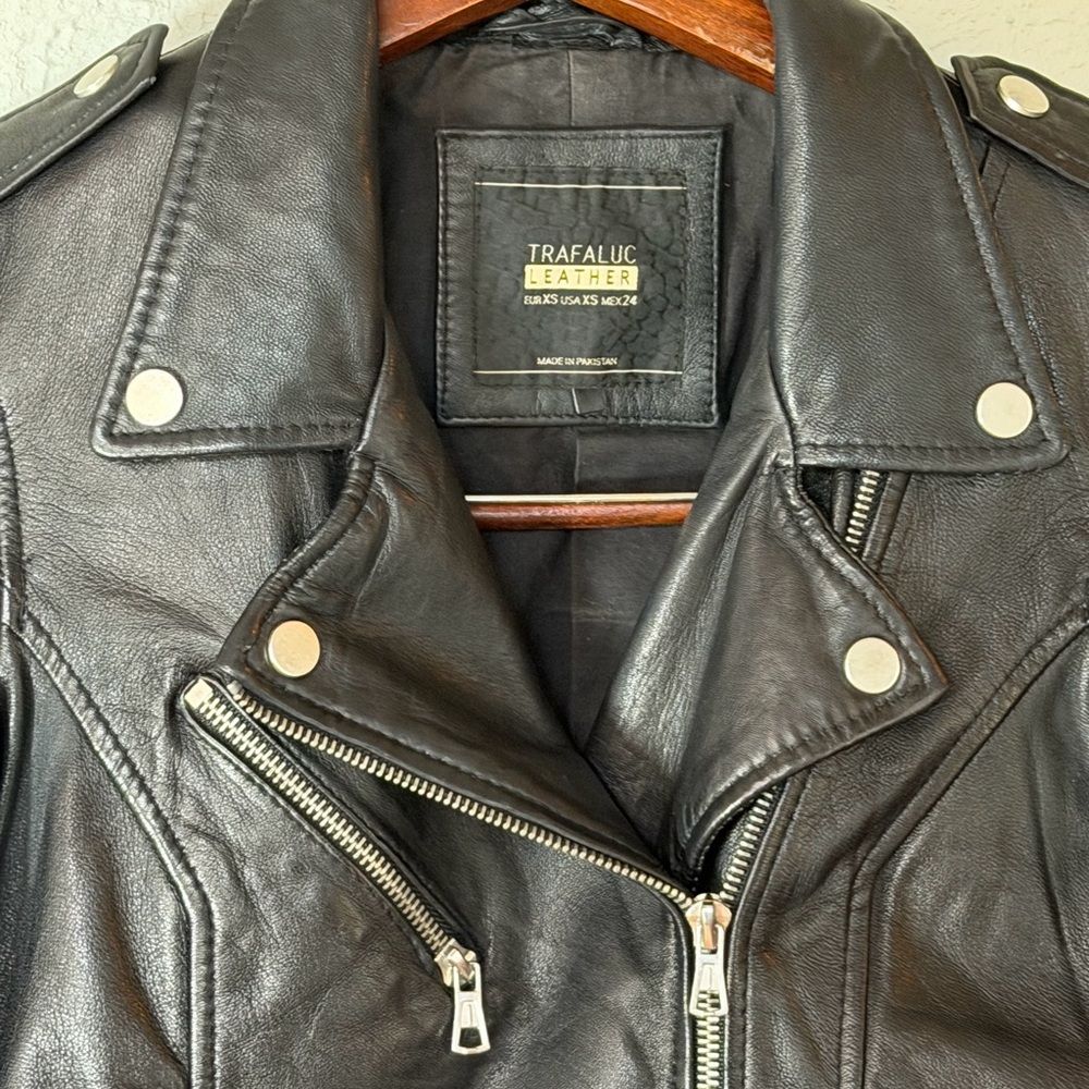 Zara Trafaluc Genuine Leather Moto Motorcycle Zipper Jacket Sz XS - Picture 9 of 17